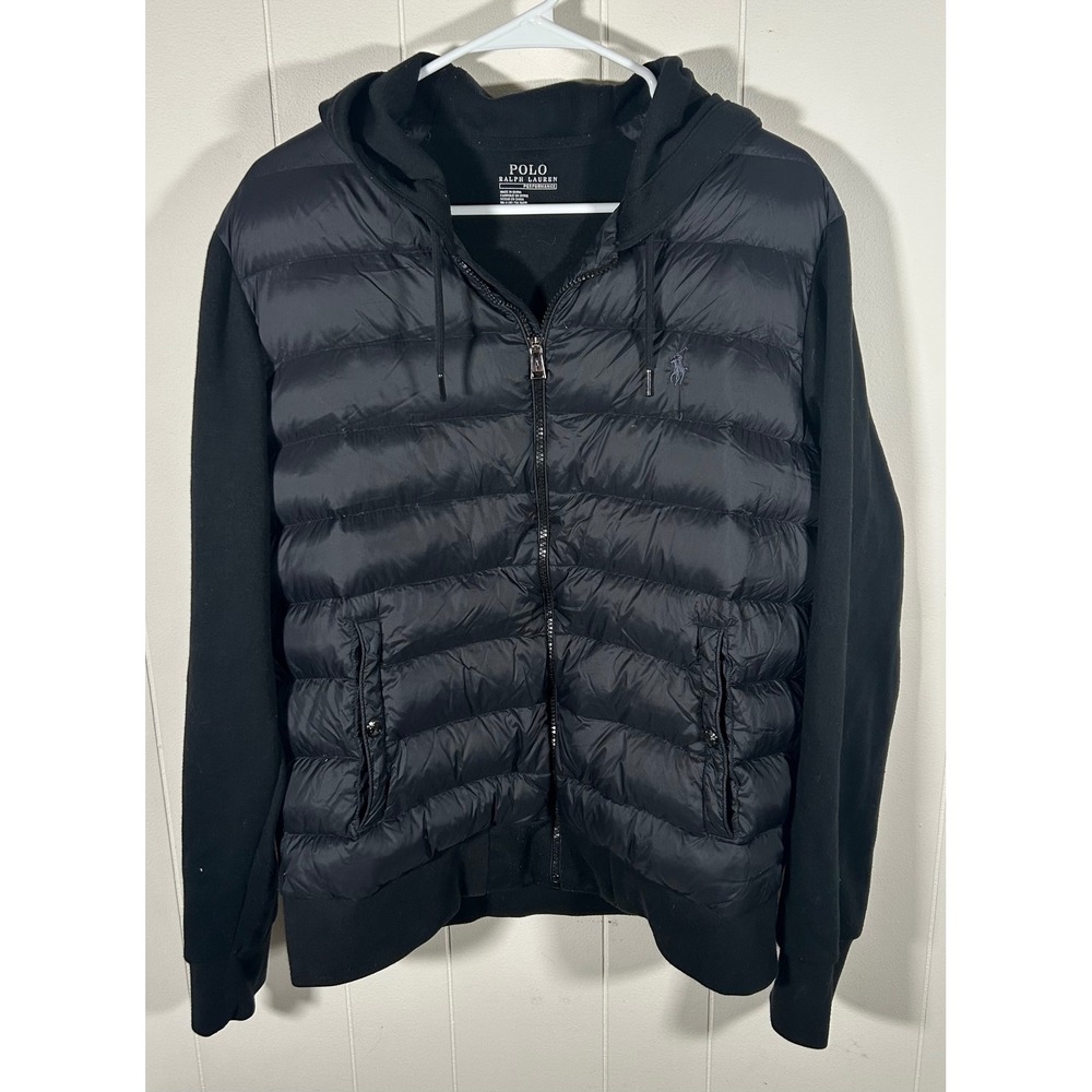Polo Ralph Lauren Performance Mens Black Hybrid Quilted Puffer Hoodie Jacket L